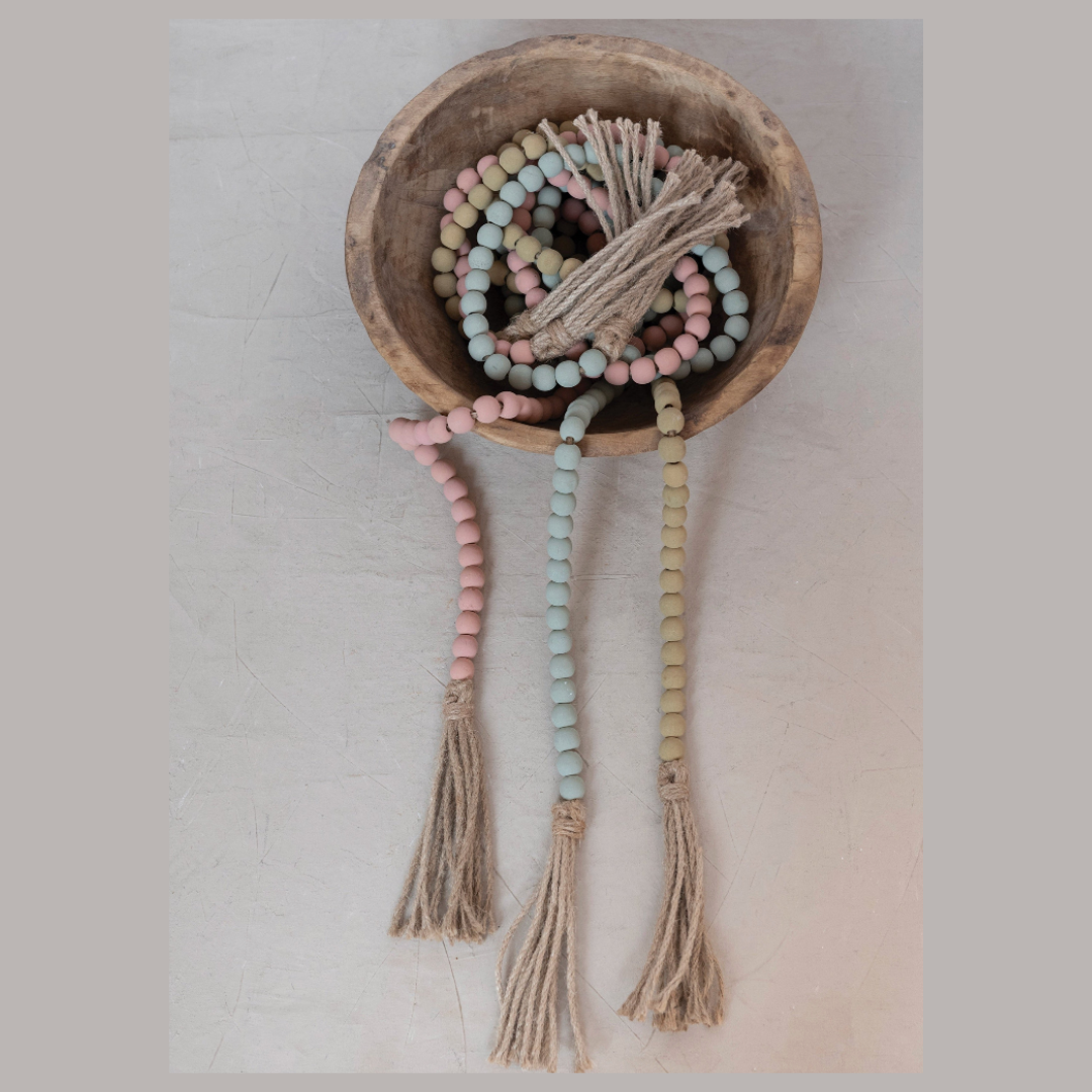 paulownia wood beads jute tassel