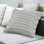 striped blue tucker pillow indoor/outdoor fabric, solid white backing