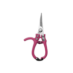 Pink enameled handled garden pruning shears on a white background