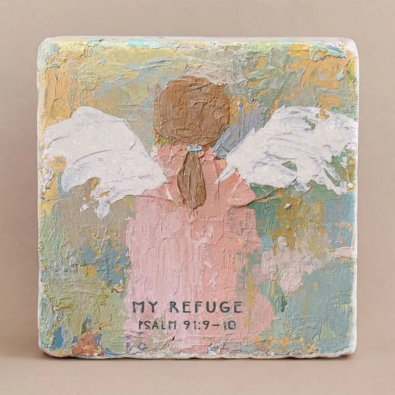 Painted angel with wings on a textured background