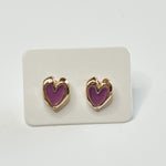 purple and gold heart stud earrings