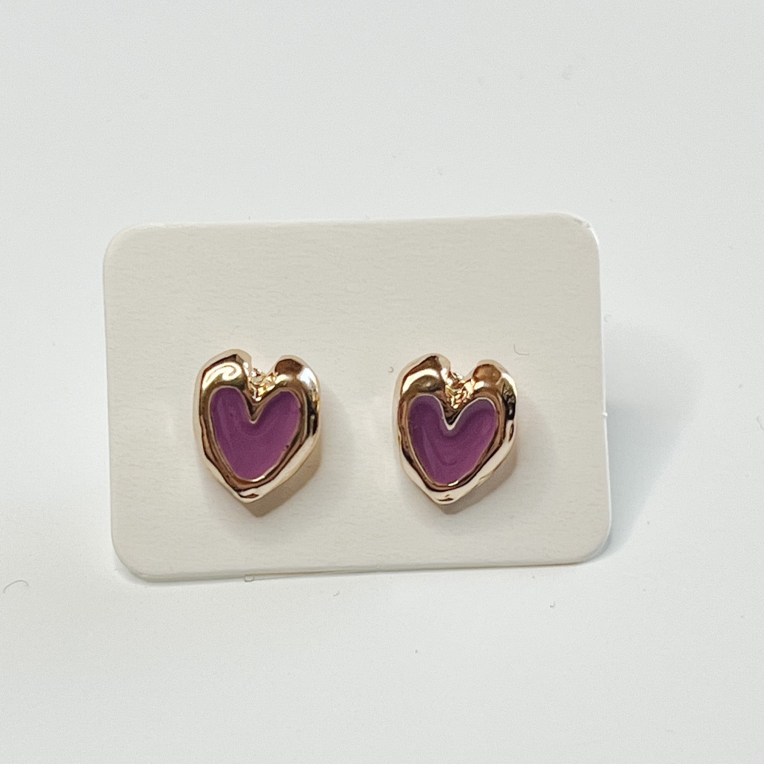 purple and gold heart stud earrings