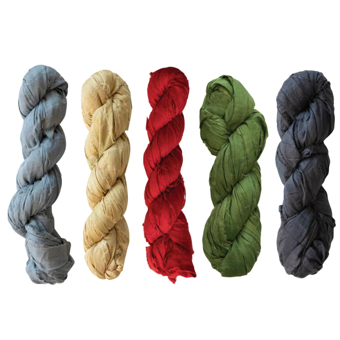 75 Yard Recycled Torn Silk Ribbon - available in 5 colors