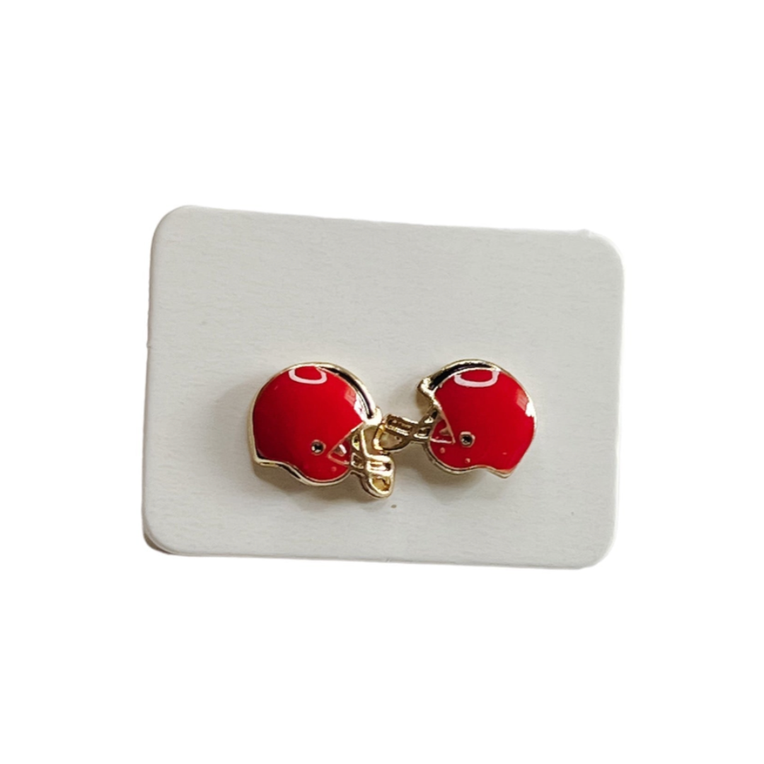 red helmet gold detail stud earrings