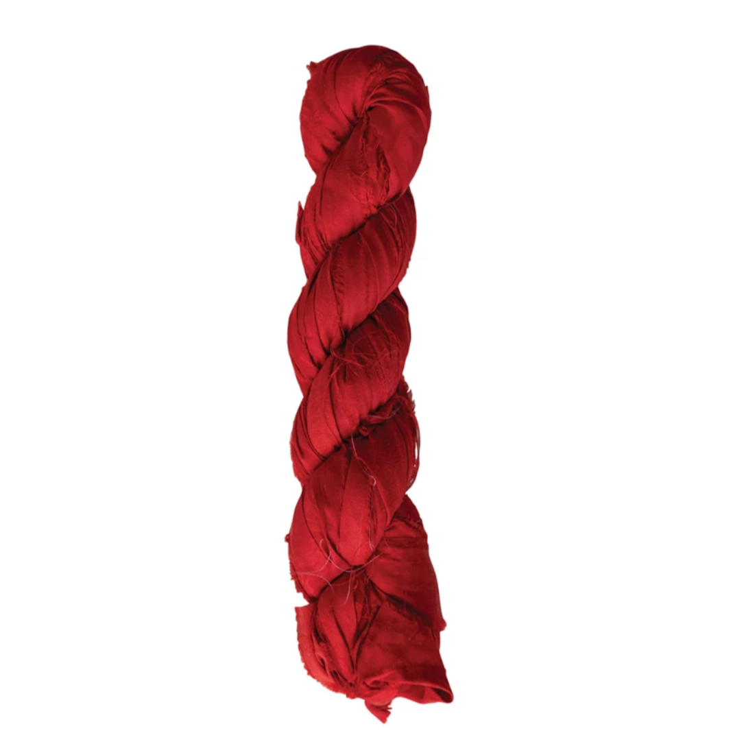 75 Yard Recycled Torn Silk Ribbon - Red