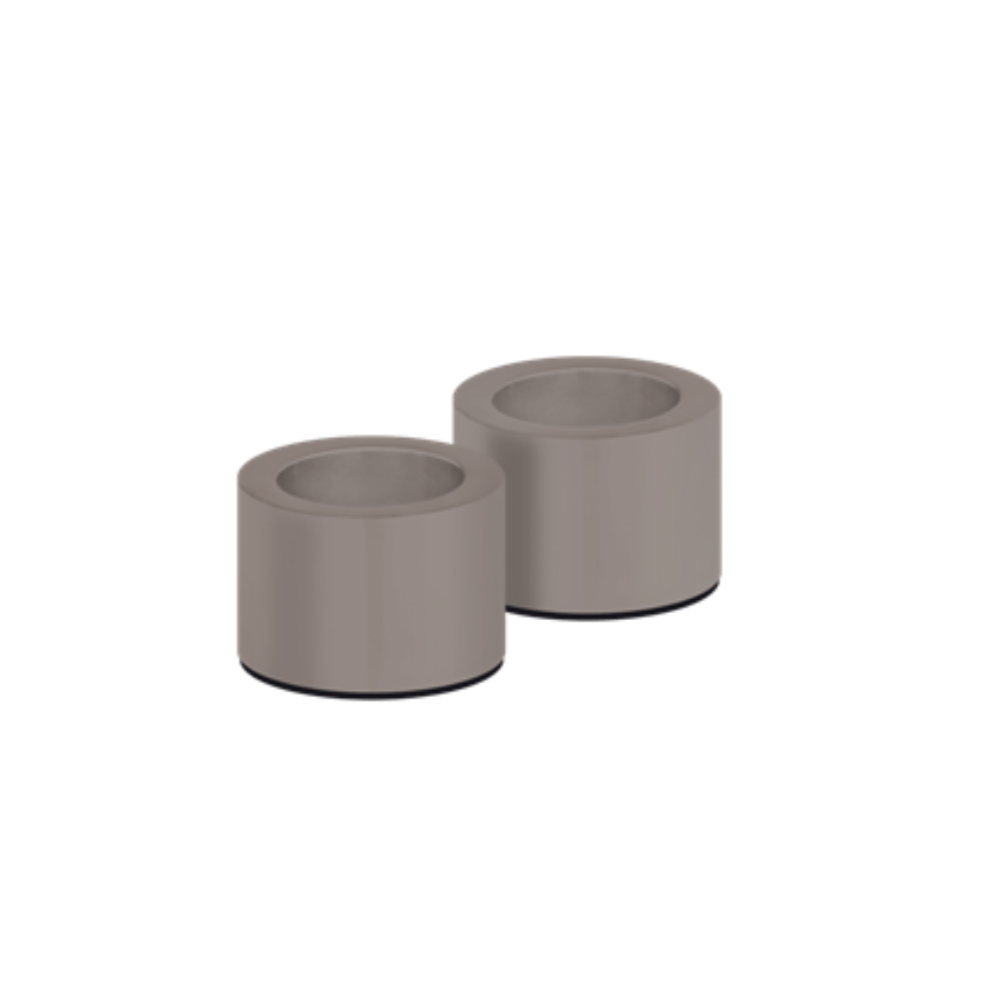 Two gray cylindrical objects on a white background