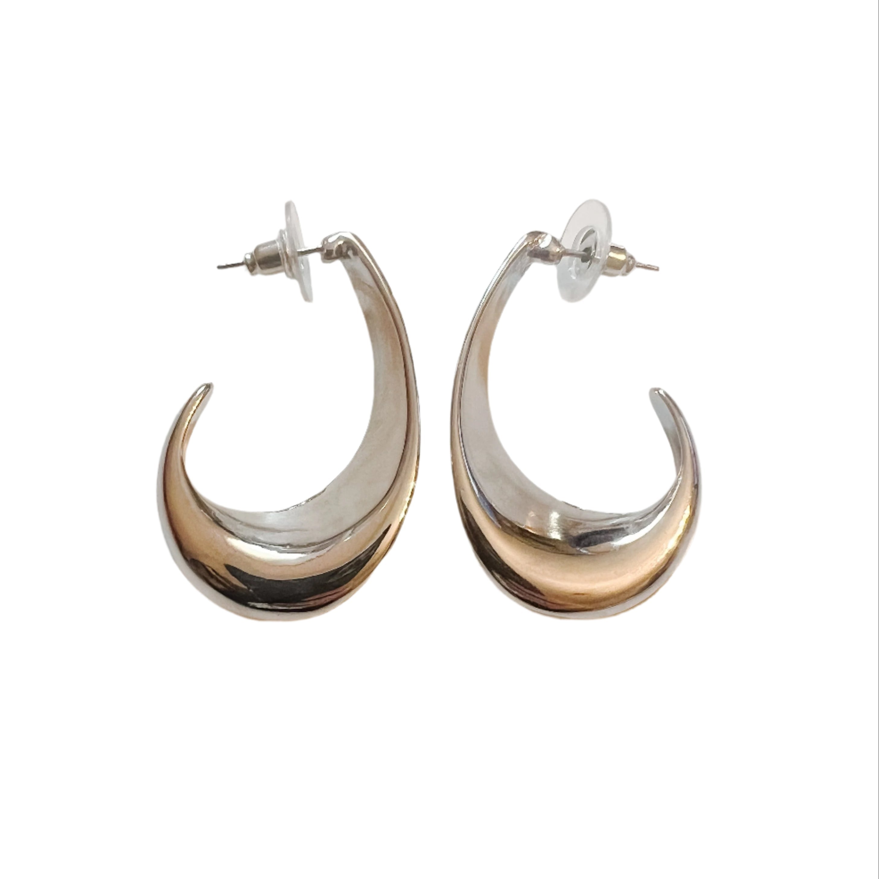 silver crescent-shaped hoop earrings 