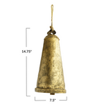 Metal Bell on Jute Rope Hanger, Antique Gold Finish, small bell