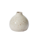 lightly speckled ceramic budvase with a rounded body & small circular opening, small