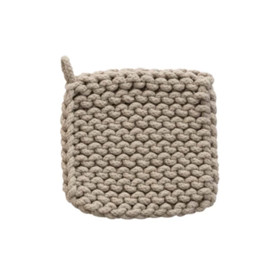 8" Square Cotton Crocheted Pot Holder, Stone