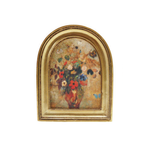 Framed art magnet of a floral arrangement with a gold frame on a white background