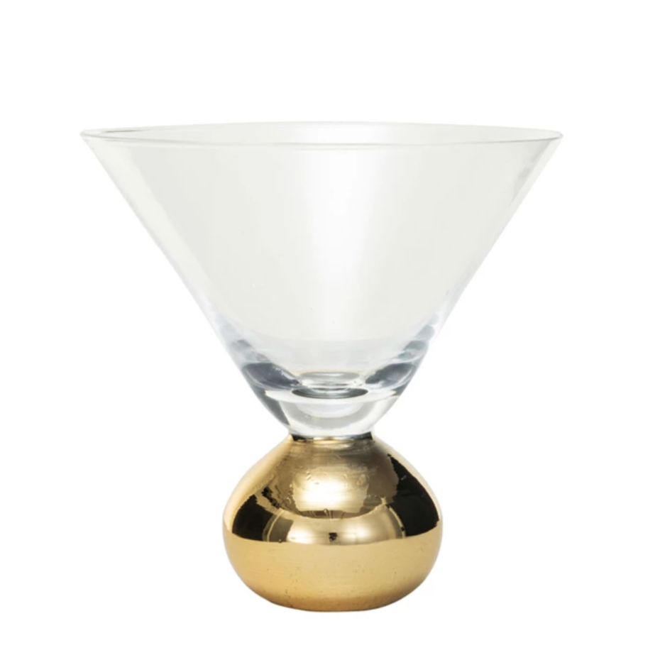 12 oz. Martini Glass w/ Gold Electroplated Ball Stem