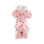 floral swaddle and pink elephant rattle set