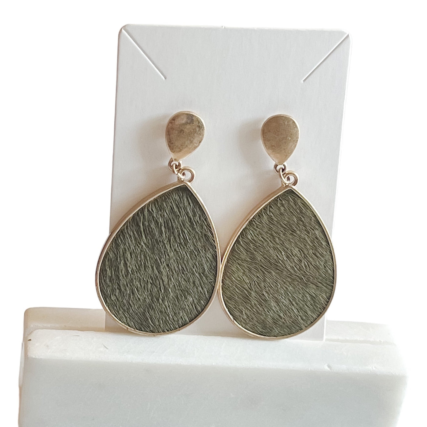 gold and olive teardrop earrings