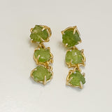three tier design dangle earrings with green stones and gold accent
