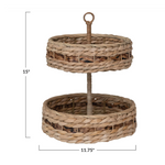 measurements Hand-Woven Wicker & Bankuan 2-Tier Tray