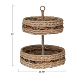 measurements Hand-Woven Wicker & Bankuan 2-Tier Tray