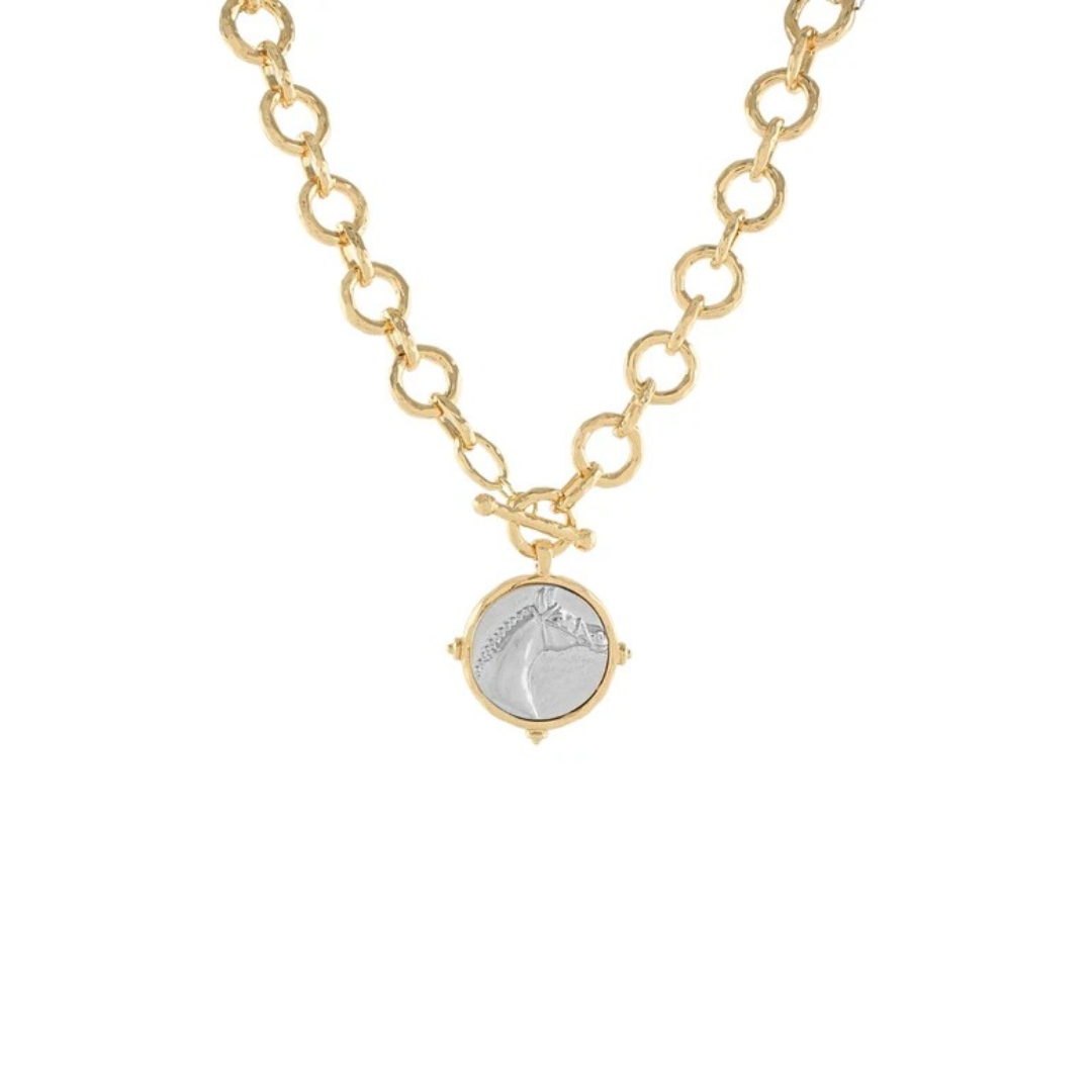 two tone Horsehead Round Pendant Necklace on white background