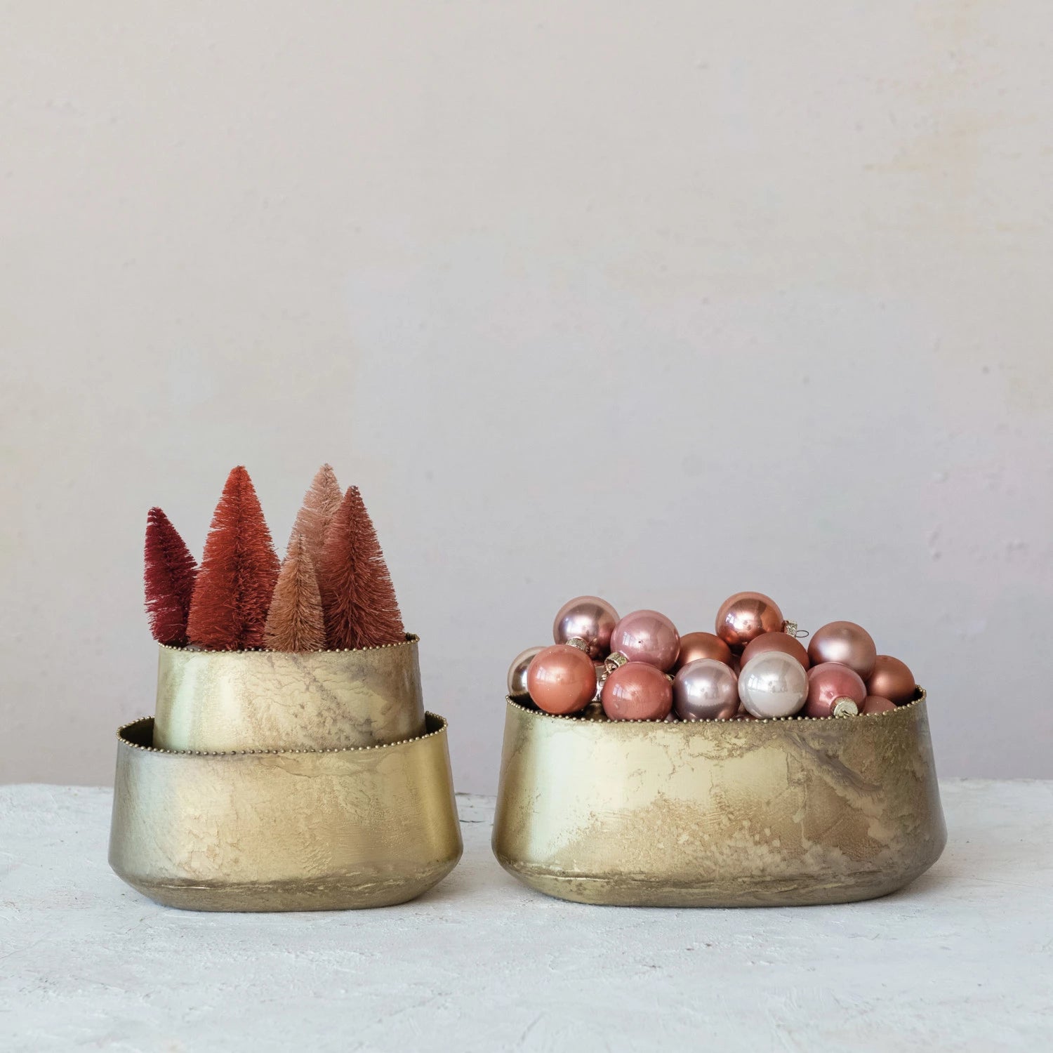 Decorative Metal Bowls/Planters w/ Beaded Edge, Antique Brass Finish