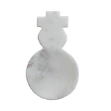 Marble snowman-shaped cutting board on a white background