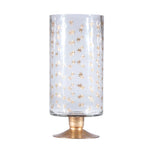 Hand-Painted Etched Glass Footed Hurricane w/ Starburst Pattern, Gold Finish