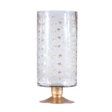 Hand-Painted Etched Glass Footed Hurricane w/ Starburst Pattern, Gold Finish