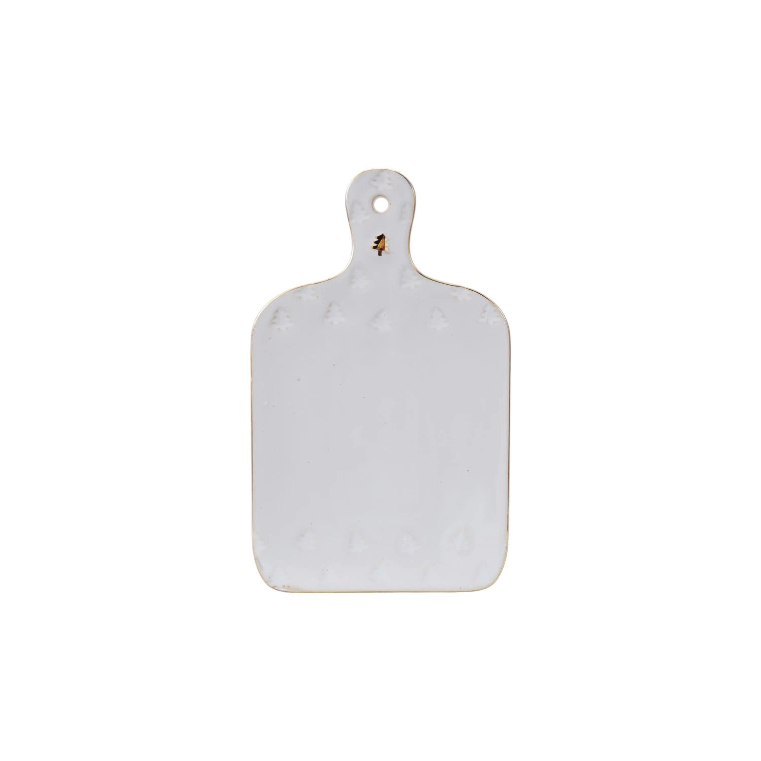 White marble cutting board with a handle on a white background