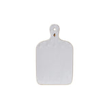 White marble cutting board with a handle on a white background