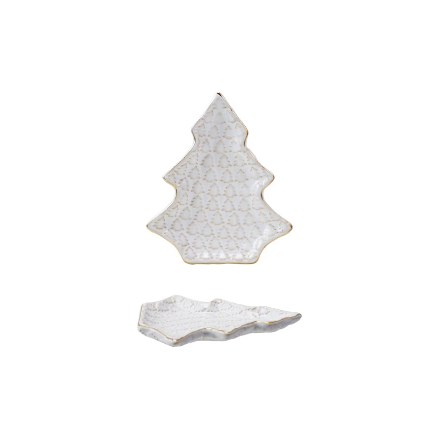 Decorative ceramic tree-shaped plate on a white background