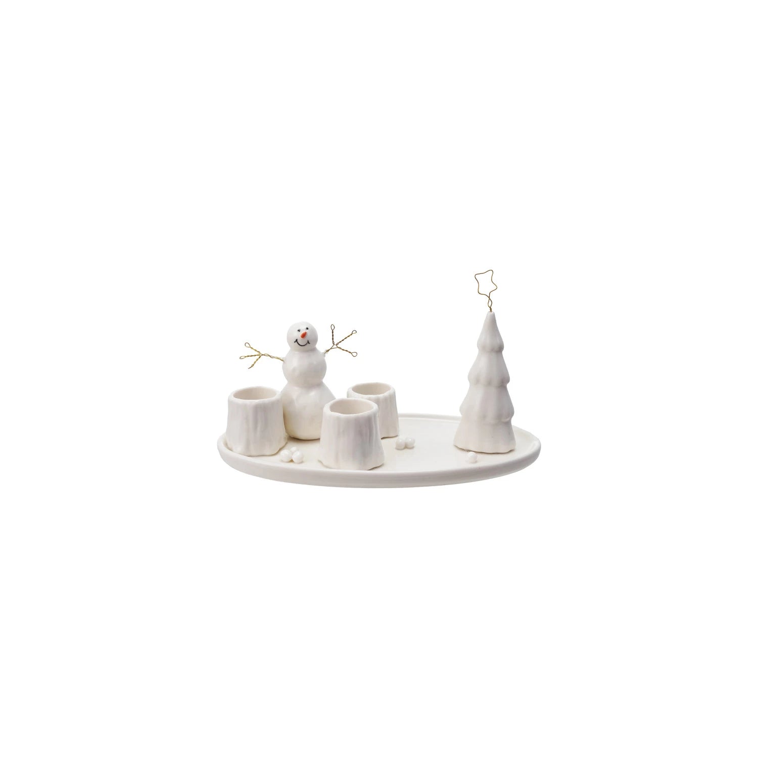 Decorative set with a snowman and tree on a white background