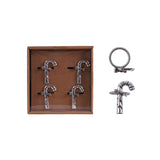 Set of silver keychains including a cross design on a white background