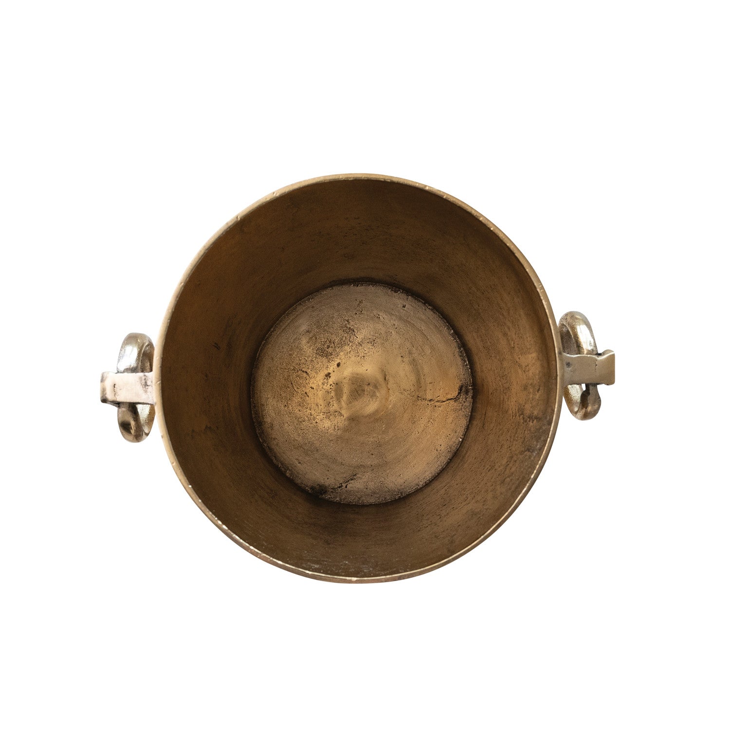 Bronze bowl with handles on a white background