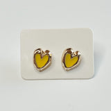 yellow and gold heart stud earrings