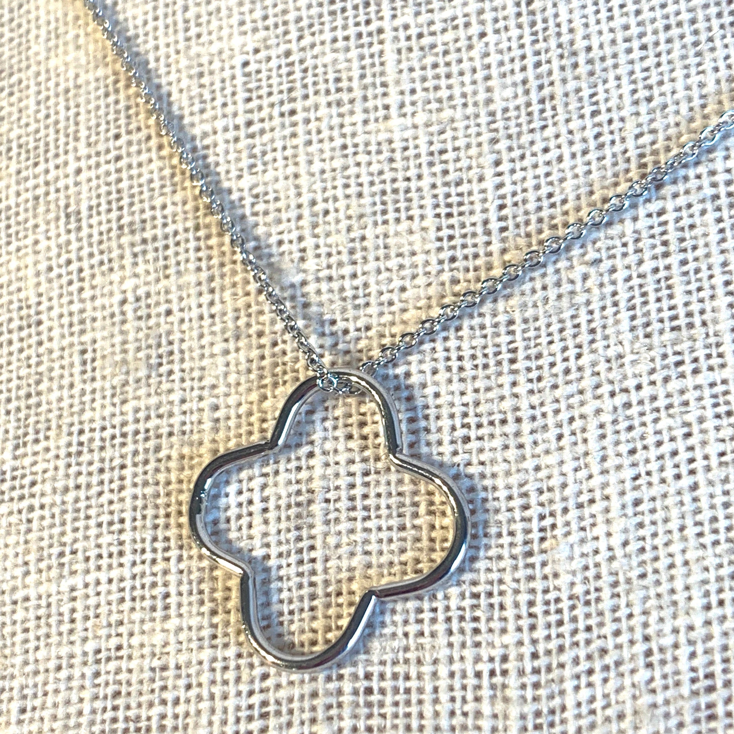 Necklace, Clover Outline - Danshire Market and Design , silver clover pendant