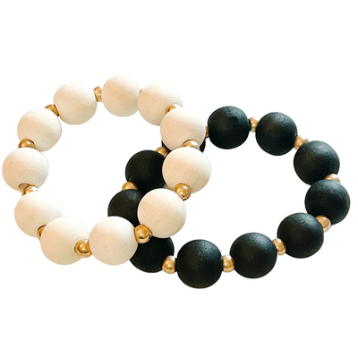 black or ivory stretchy bracelet with gold accent
