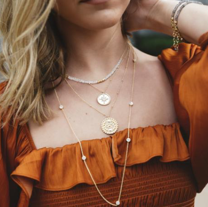 18K gold necklace with circular gold pendant with lotus design