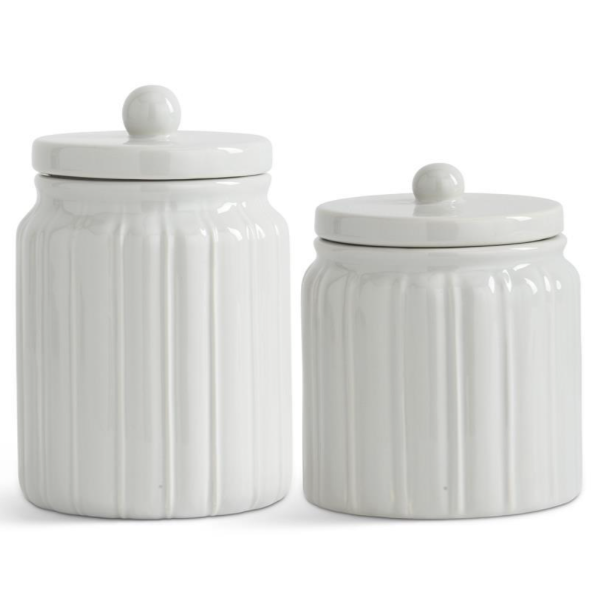 Ceramic Canister, Kathleen - Danshire Market and Design , gray ribbed with sealed lid
