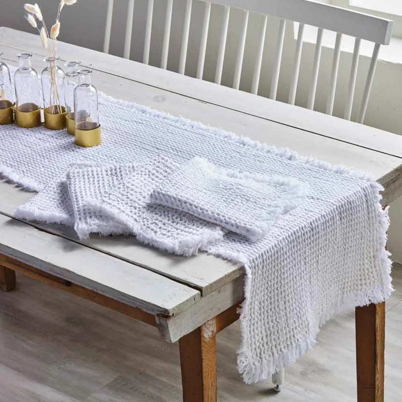 Table Runner, Waffle Weave - White - Danshire Market and Design 