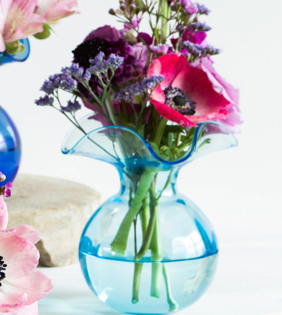 Hibiscus Glass Vase - Aqua - Danshire Market and Design 