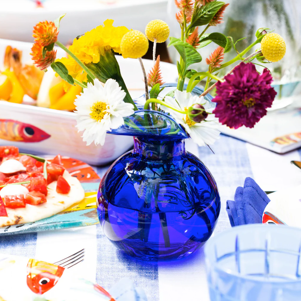 Hibiscus Glass Vase - Cobalt - Danshire Market and Design 