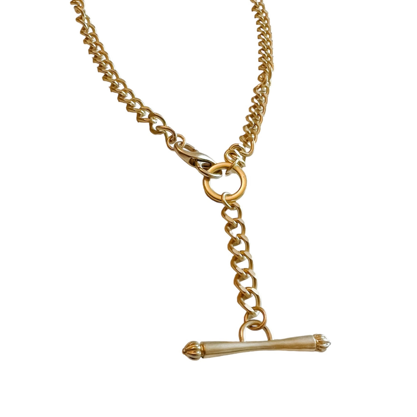 gold chain necklace with drop chain bar pendant