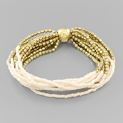 Bracelet, Lucy - Danshire Market and Design , gold stacked bracelet with pop of black or cream 