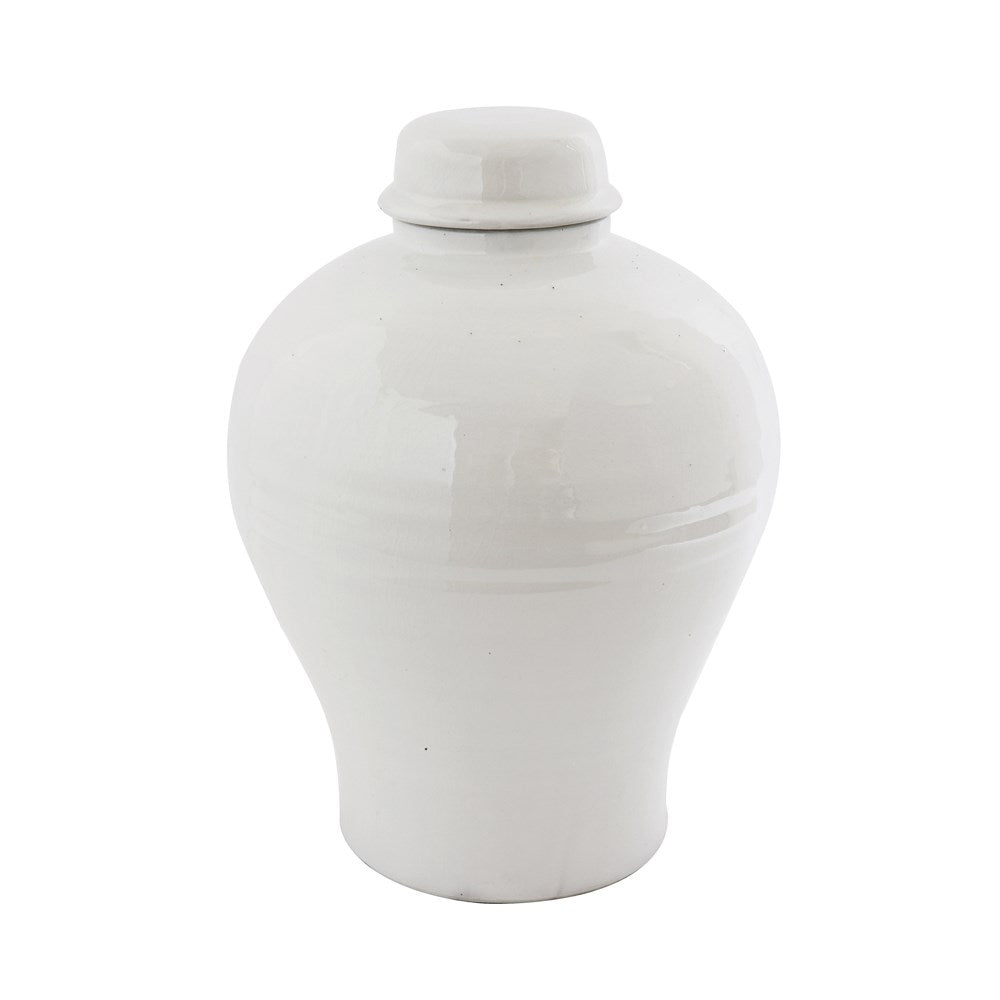 large white terracotta ginger jar with lid on white background