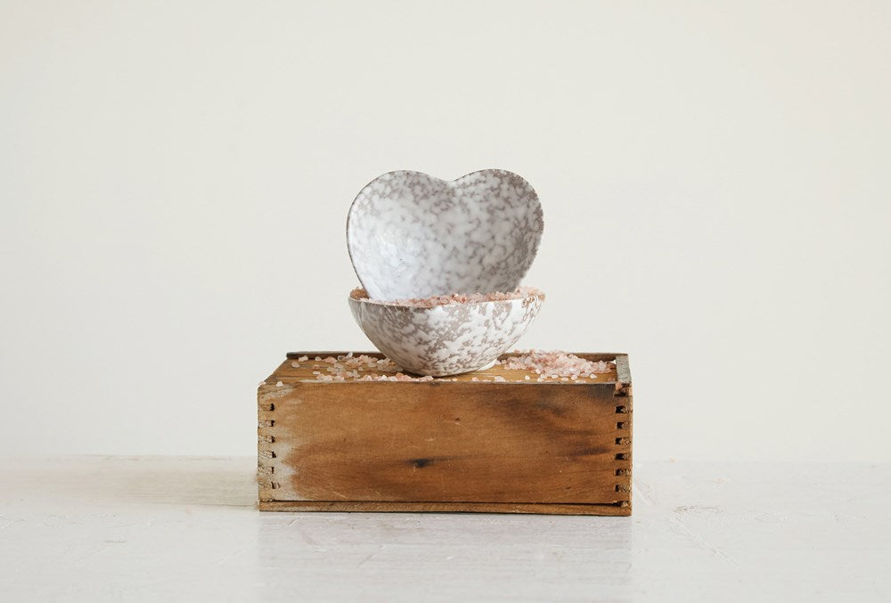 Stoneware Heart Dish - antique white heart trinket dish