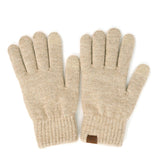 Heather Knit Plain Smart Touch Gloves, beige color