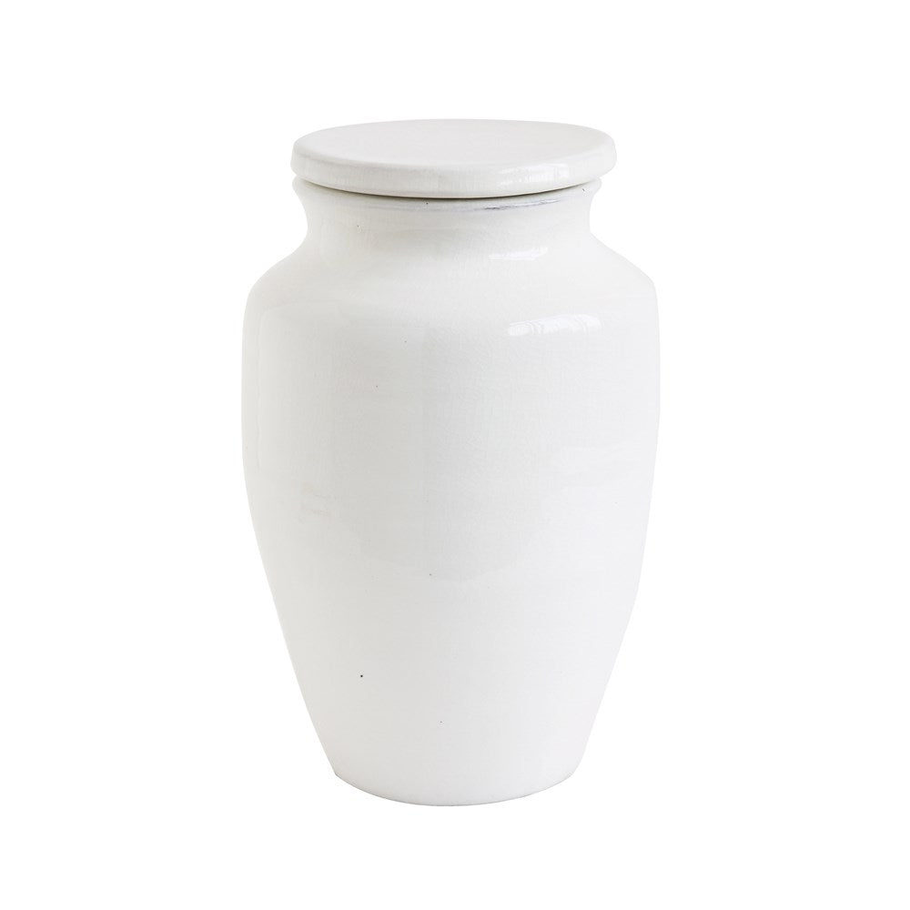 medium white terracotta ginger jar with lid on white background