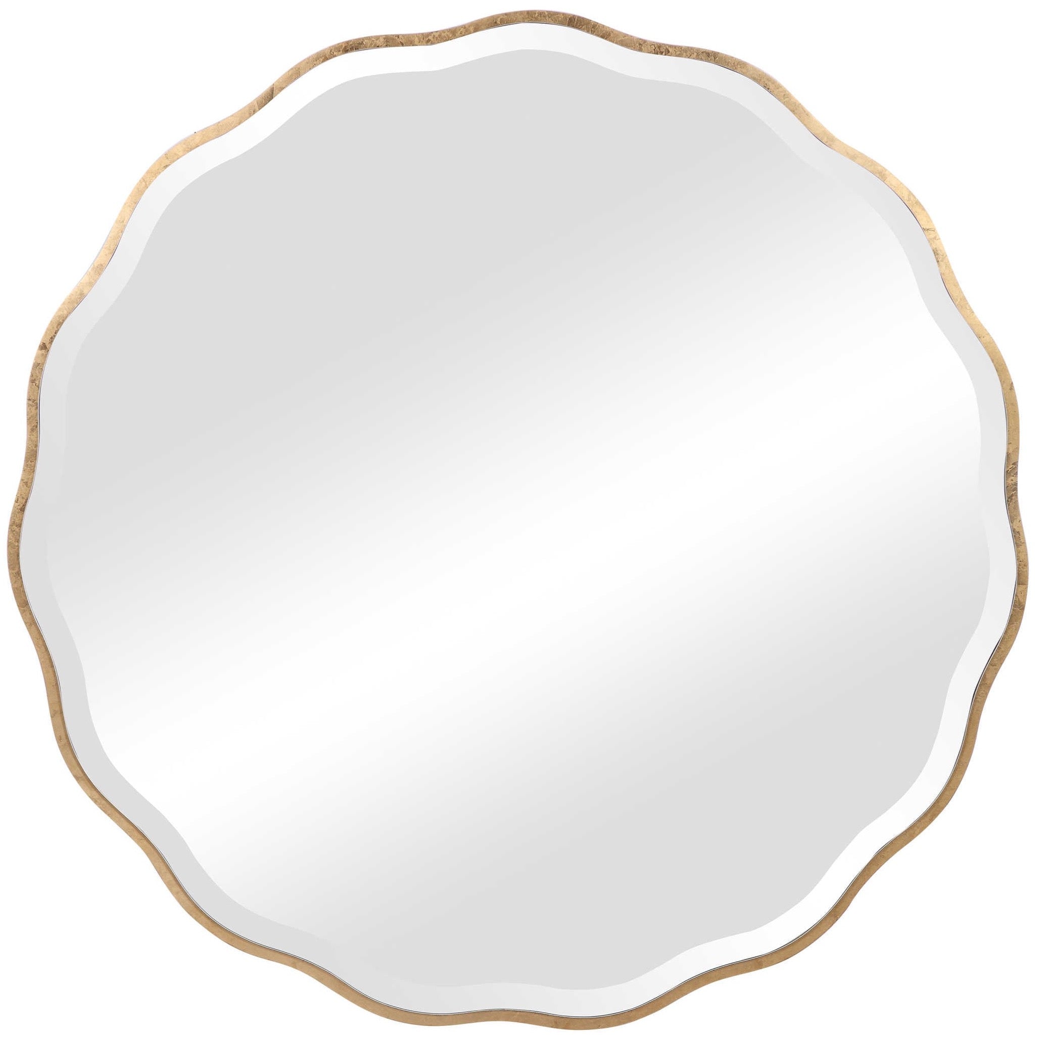 Mirror, Aneta - Danshire Market and Design , feminine scalloped edge, aged gold finish, Dimensions: 42"W x 42"H x 1"D
