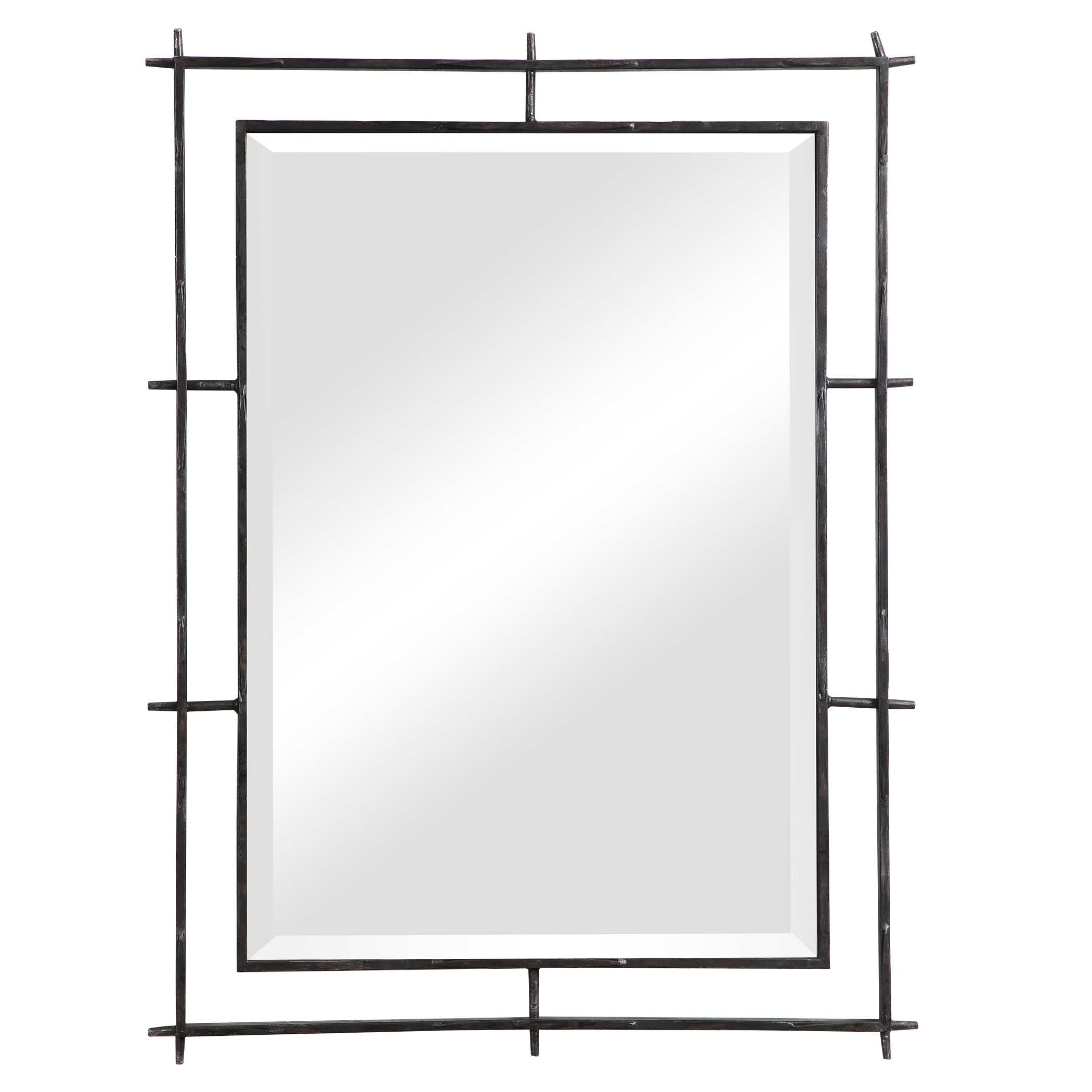 Ironworks Mirror - noticeably distressed wrought iron mirror with beveled glass  ; 30" x 40"