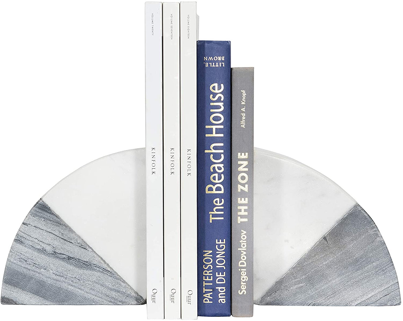 Bookends, Alexis - marble, semi circle bookends, blue and white marble bookends