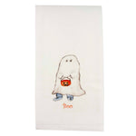 white handtowel with boy ghost with candy bowl and "boo" written in orange